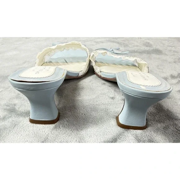 Chinese Laundry Jove Shoes Womens Size 8 Blue Mule Heels Lace Bow Open Toe - Picture 9 of 14